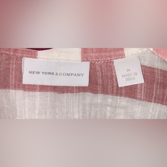 New York & Co. Blouse Striped Red White Shirt 100% Cotton Button Down Medium - Picture 3 of 9